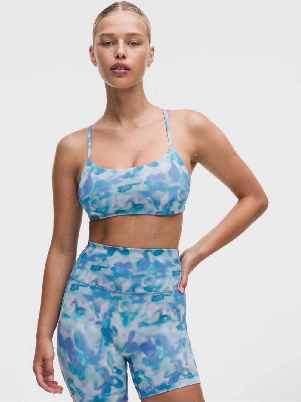 lululemon Wunder Train Strappy Racer Bra C/D Cup Blue & Aqua Watercolor